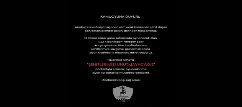 1922 AKŞEHİR SPOR’DAN ŞEHİTLERİMİZE SAYGI DAVETİ