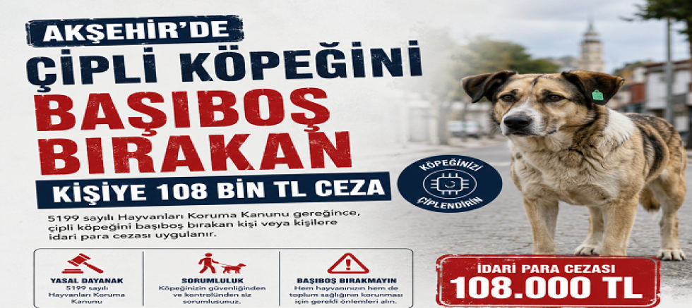 AKŞEHİR’DE ÇİPLİ KÖPEĞİNİ BAŞIBOŞ BIRAKAN KİŞİYE 108 BİN TL CEZA