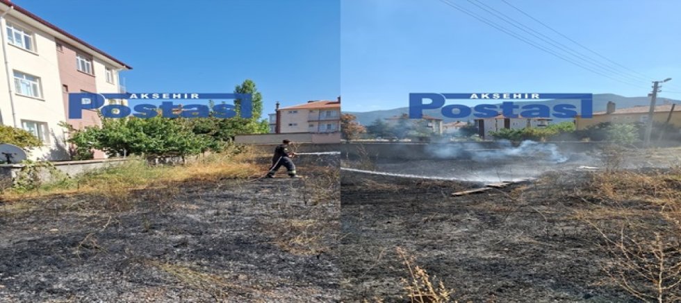 AKŞEHİR’DE OT YANGINI PANİĞİ! ALEVLER EVLERE SIÇRAMADAN SÖNDÜRÜLDÜ