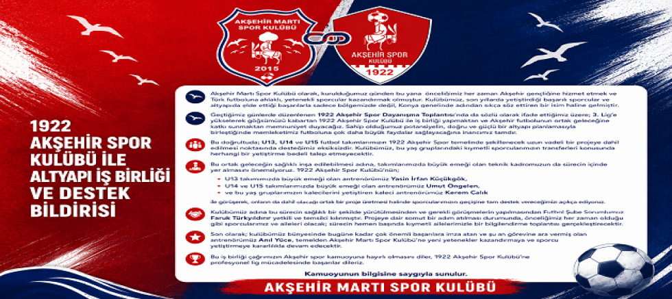 AKŞEHİR MARTI SPOR'DAN 1922 AKŞEHİR SPOR'A ALTYAPI DESTEĞİ