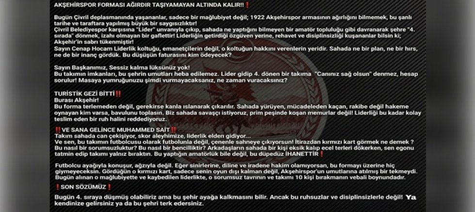 BATI CEPHESİ TARAFTARINDAN SERT AÇIKLAMA 