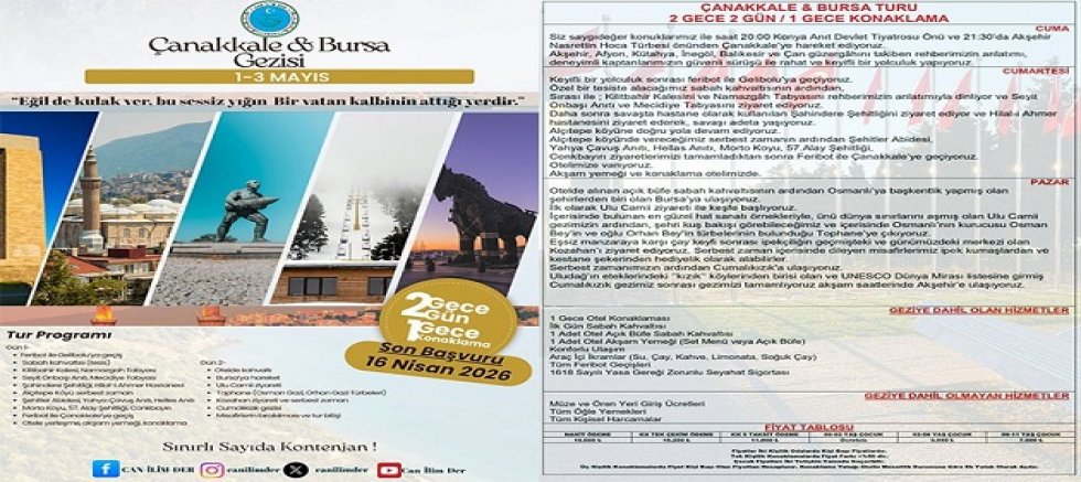 CAN-İLİM-DER’DEN TARİH VE KÜLTÜR DOLU ÇANAKKALE VE BURSA GEZİSİ