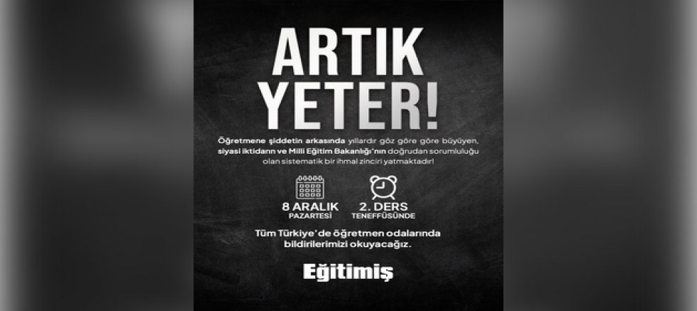 EĞİTİM-İŞ 8 ARALIK’TA ÖĞRETMENE ŞİDDETE KARŞI ETKİNLİK YAPACAK