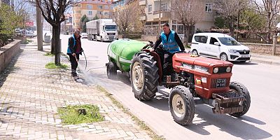 AKŞEHİR BELEDİYESİ’NDEN YEŞİL ALANLARDA YABANİ OT İLAÇLAMA MESAİSİ