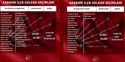 CHP AKŞEHİR’DE MAHALLE DELEGE SEÇİMLERİ 23-24 AĞUSTOS’TA YAPILACAK