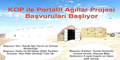 KOP İLE PORTATİF AĞILLAR PROJESİ BAŞVURULARI BAŞLADI….