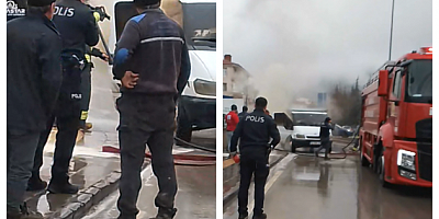 PARK HALİNDEKİ KAMYONETTE YANGIN PANİĞİ 