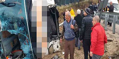  YOLCU OTOBÜSÜ DEVRİLDİ; 1 ÖLÜ, 24 YARALI